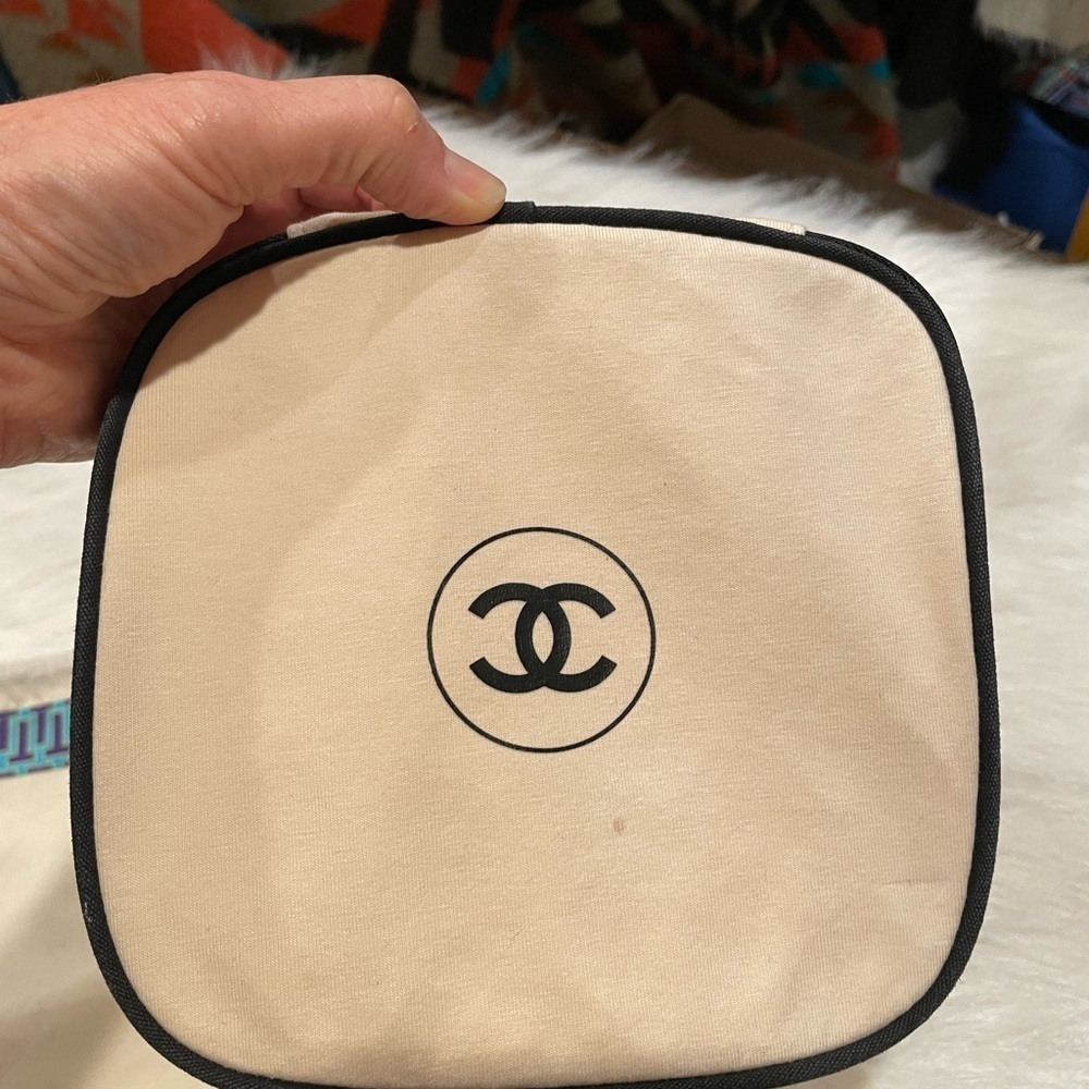 Chanel Beige Canvas Pouch and Tory Burch Shoe Bag